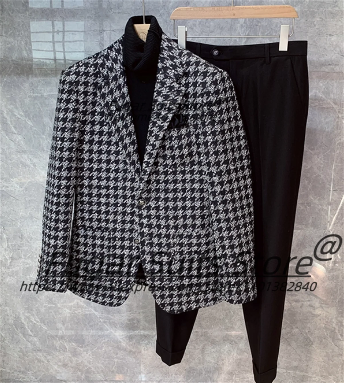 

High-qublity Plaid Men Suits Customized Notched Lapel Groom Wedding Tuxedos 2 Pieces Sets Male Party Blazers trajes para hombre