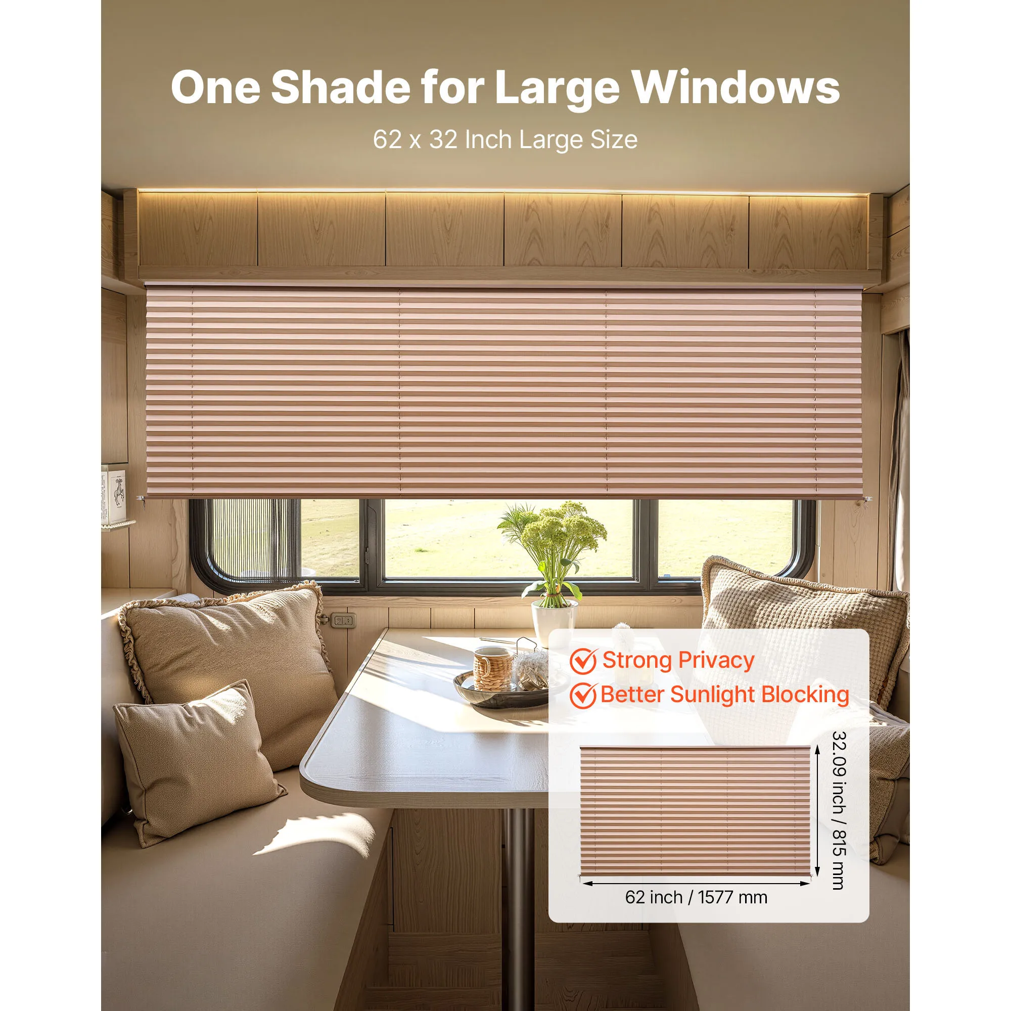 SucceBuy RV Blinds 62 in x 32 in Polyester Fabric Privacy Protection and Sunlight Blocking for Camper Travel Trailer Cappuccino
