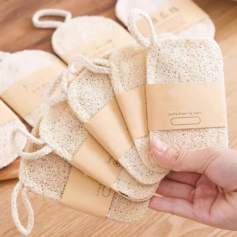 5PCS/1PC - Double Layer Natural Loofah Sponge for Kitchen Cleaning, Biodegradable, Suitable for Kitchen Cleaning