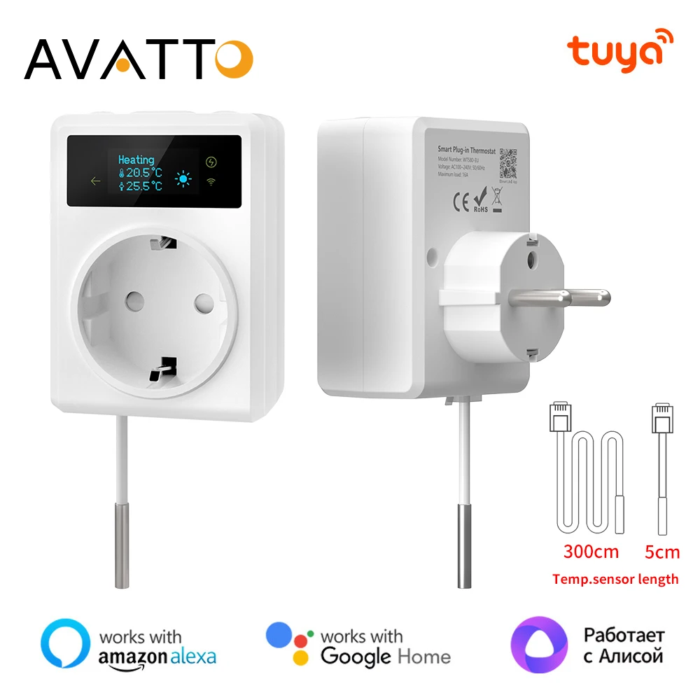 

AVATTO Tuya WiFi Thermostat Socket,16A Outlet Plug Cooling & Heating Remote Temperature Controller Works With Alexa Google Home