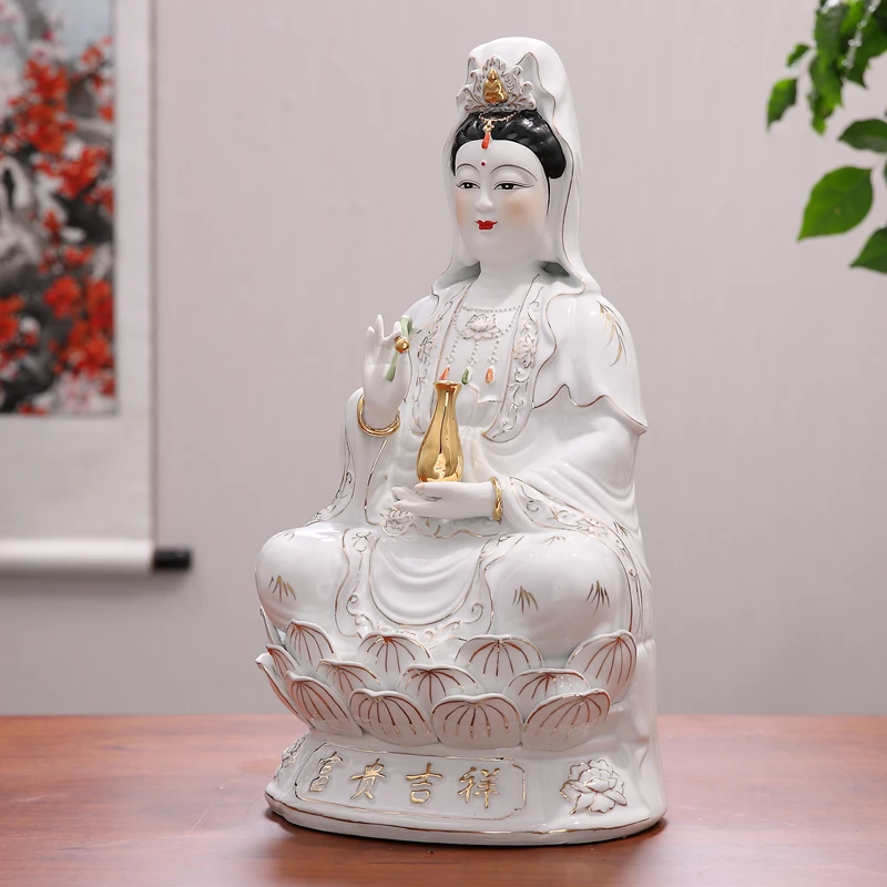 FU GUI JI XIANG Goddess GUAN YIN bodhisattva BUDDHA figure home Altar Shrine Worship auspicious Talisman Porcelain statue