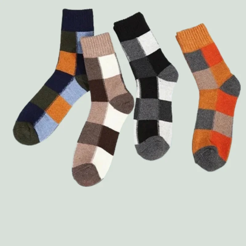 Chaussettes mi-tube épaisses doublées de sourire pour hommes et femmes, chaussettes de neige non aldes, chaussettes de serviette, chaussettes à carreaux, nouveau, 3/6 paires, 2024