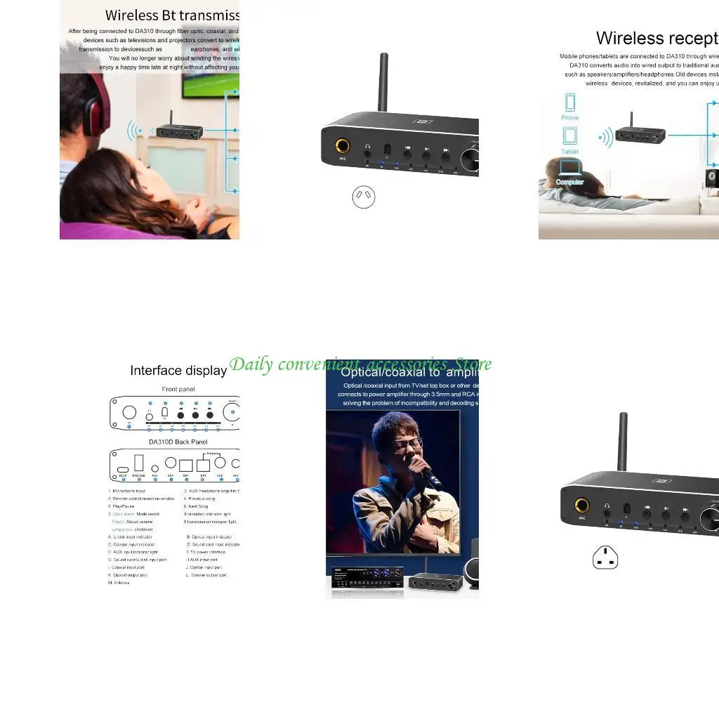 

Аудиоконвертер 97QB DA310 2 в 1, совместимый с Bluetooth5.3, приемник-передатчик, преобразователь оптических коаксиальных плеер