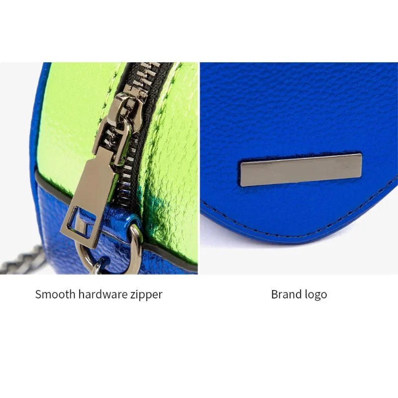 2026 New Metallic Rainbow Stripes Heart Bag PU Leather Chain Crossbody Purse view 3