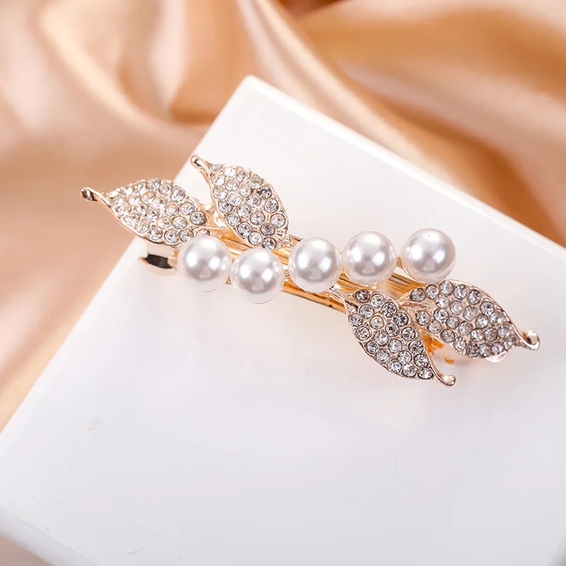 Crystal Floral Hairpin Girl Ladies Hairwear Jewelry For Women Rhinestone Alloy Hair Clip Party Barrettes Leaf AE024