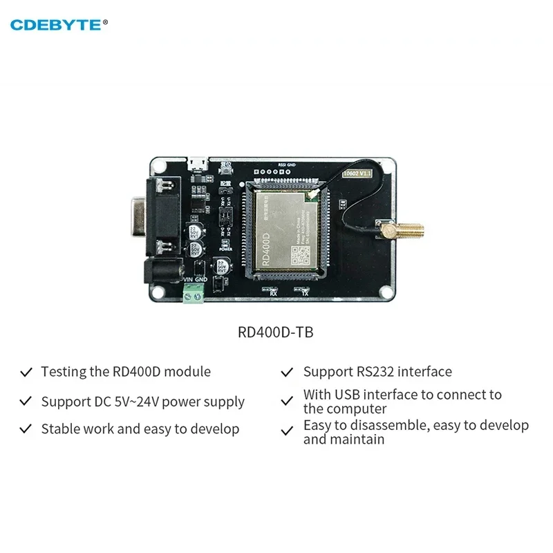 مجموعة لوحة اختبار وحدة راديو نقل البيانات ، سهلة التطوير مع واجهة USB ، 410-470MHz ، RS232 ، cdeyte ، RD400D-TB ، 30dBm ، 5.6 كجم