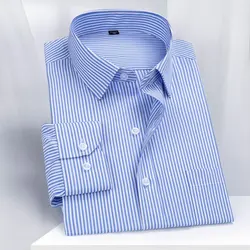 New business casual social striped shirt spring autumn men's long-sleeved shirt slim office professional dress wear no ironing