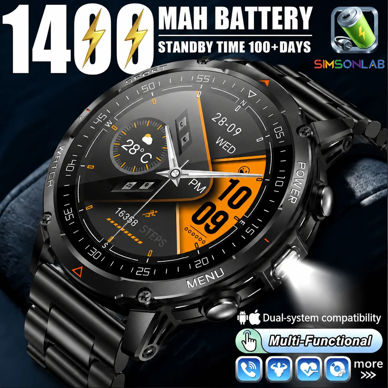 New Durable 1400mAh Battery T-rex3 Men Smartwatch 1.53"HD Sc