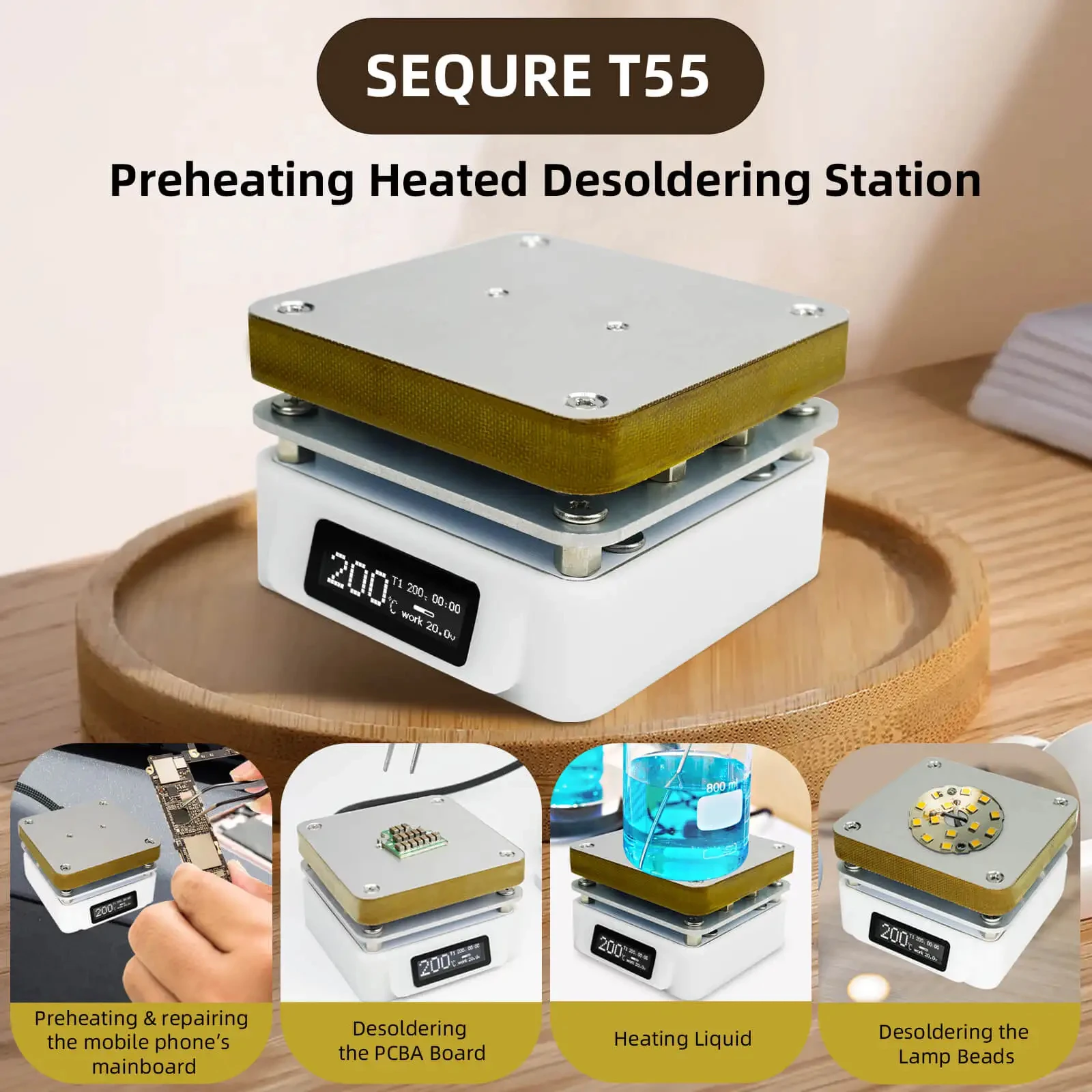 SEQURE T55 Preheating Rework Station, Constant Temp Adjustable Electronic Hot Plate For PCB SMD Heating Led Lamp Desoldering