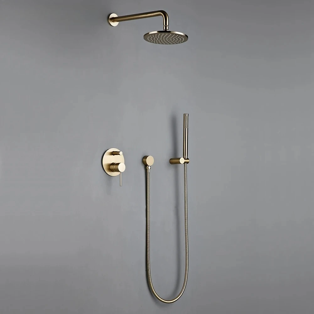 Bath Faucet Brass Diverter Mixer Tap Brushed Gold With RainFall Head And Hand Held 8-12