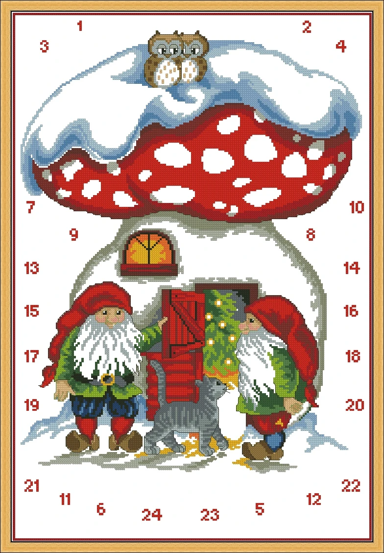 permin 34-1238 Dwarf Christmas Calendar 43-59 Needlework Kit  Cross Stich  Set DIY Kits Cross-stitch Embroidery Set Stitch Kit