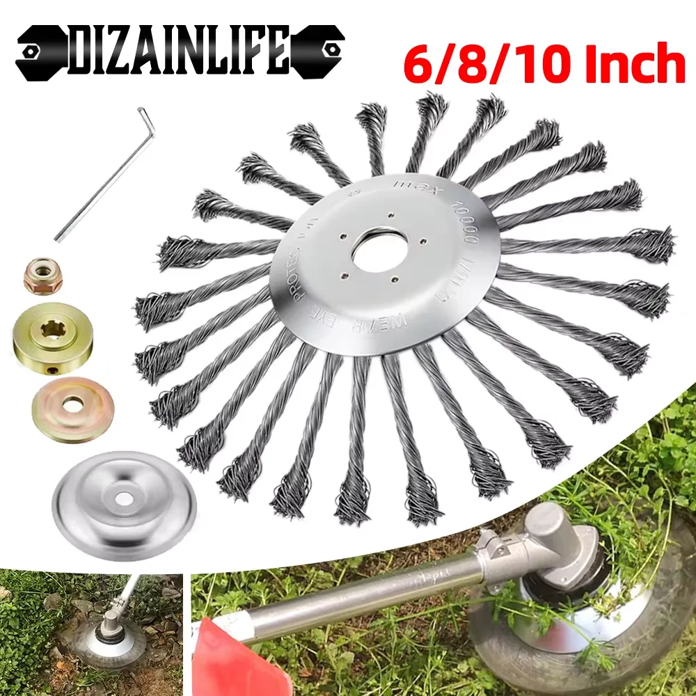 10 Inch Steel Wire Wheel Brush Universal Garden Grass Trimmer Head Removal Rust Weed Brush Cutter Head Lawn Mower Brush Cutter