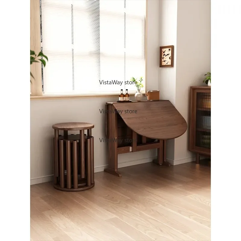 Oval folding meal solid wood small apartment eating semicircular dining