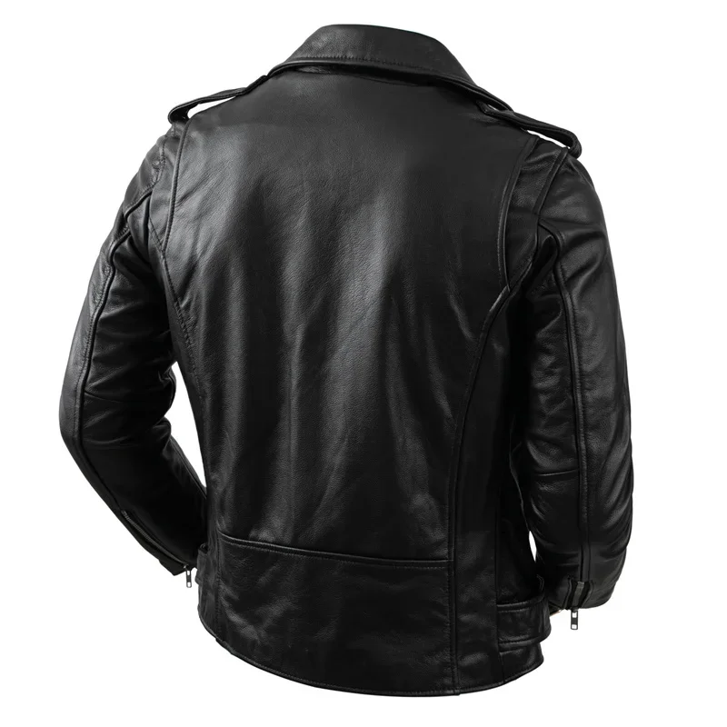 Genuine Cowhide Leather Motorcycle Coat Jacket Men Lapel Jackets s Clothing Real