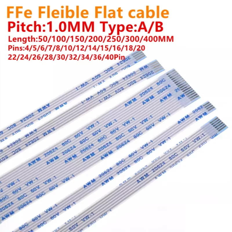10PCS FFC FPC AWM 20624 80C 60V VW-1 Flat Flexible Cable 1.0MM 4P 5 6 7 8 9 10 11 12 14 16 18 20 22 24 26 28 30 32 34 36 40Pin
