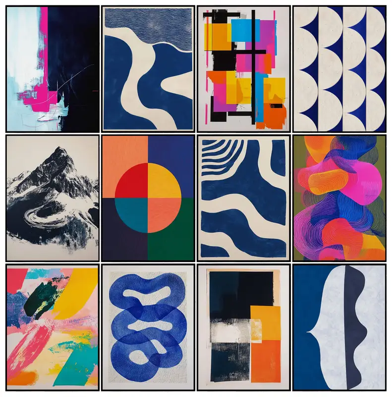 Affiche géométrique abstraite bleue moderne