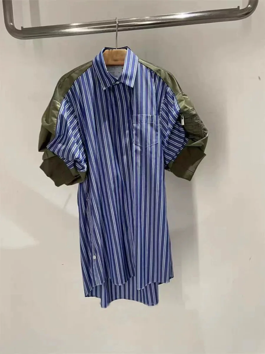 

FOG SACAI Лето 2024 Женский свободный повседневный кардиган-платье в полоску с пэчворком, с цветовыми блоками, прямого кроя