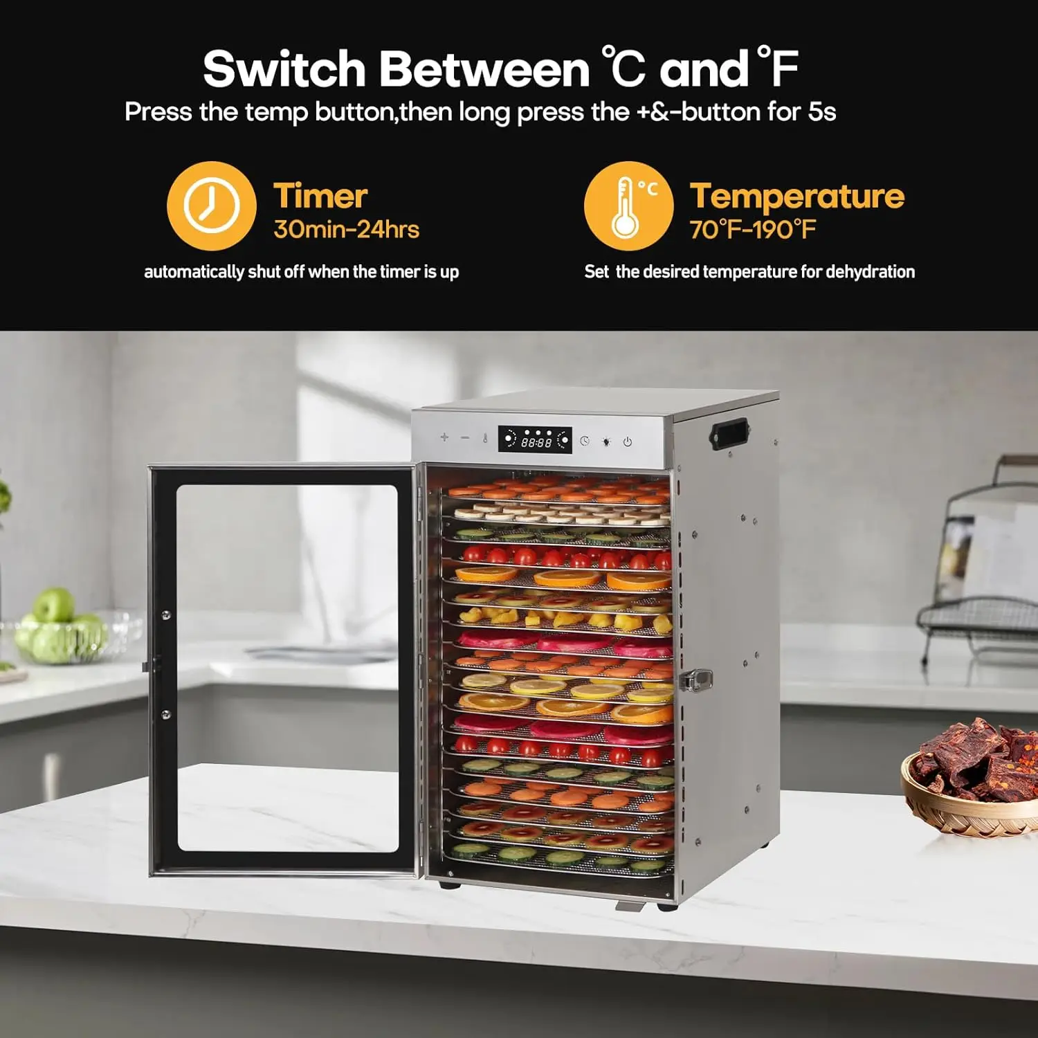 Dehydrator Machine Dryer for Jerky: Stainless Steel Dehydrater for Fruit Herb Meat Dog Treats- Food Drier for Meat Beef Dehydrat