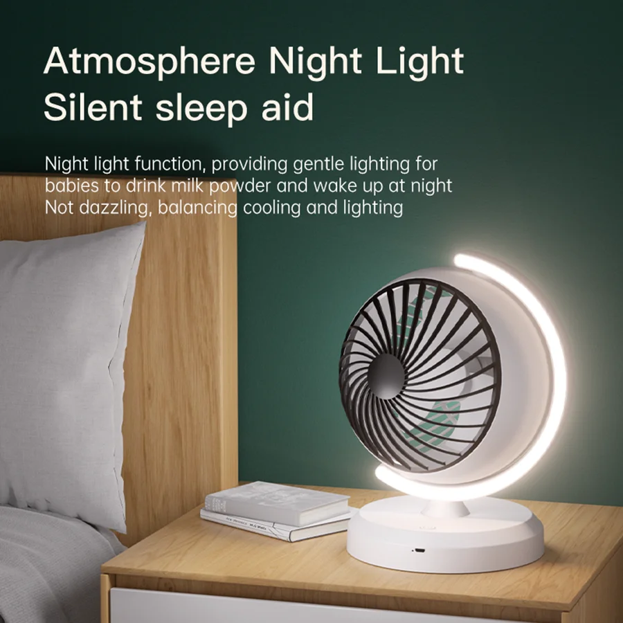 2024 New Creative Rechargeable 360° Adjustable Desk Fan Portable Air Conditioner Cooling Fan with Atmosphere Night Light