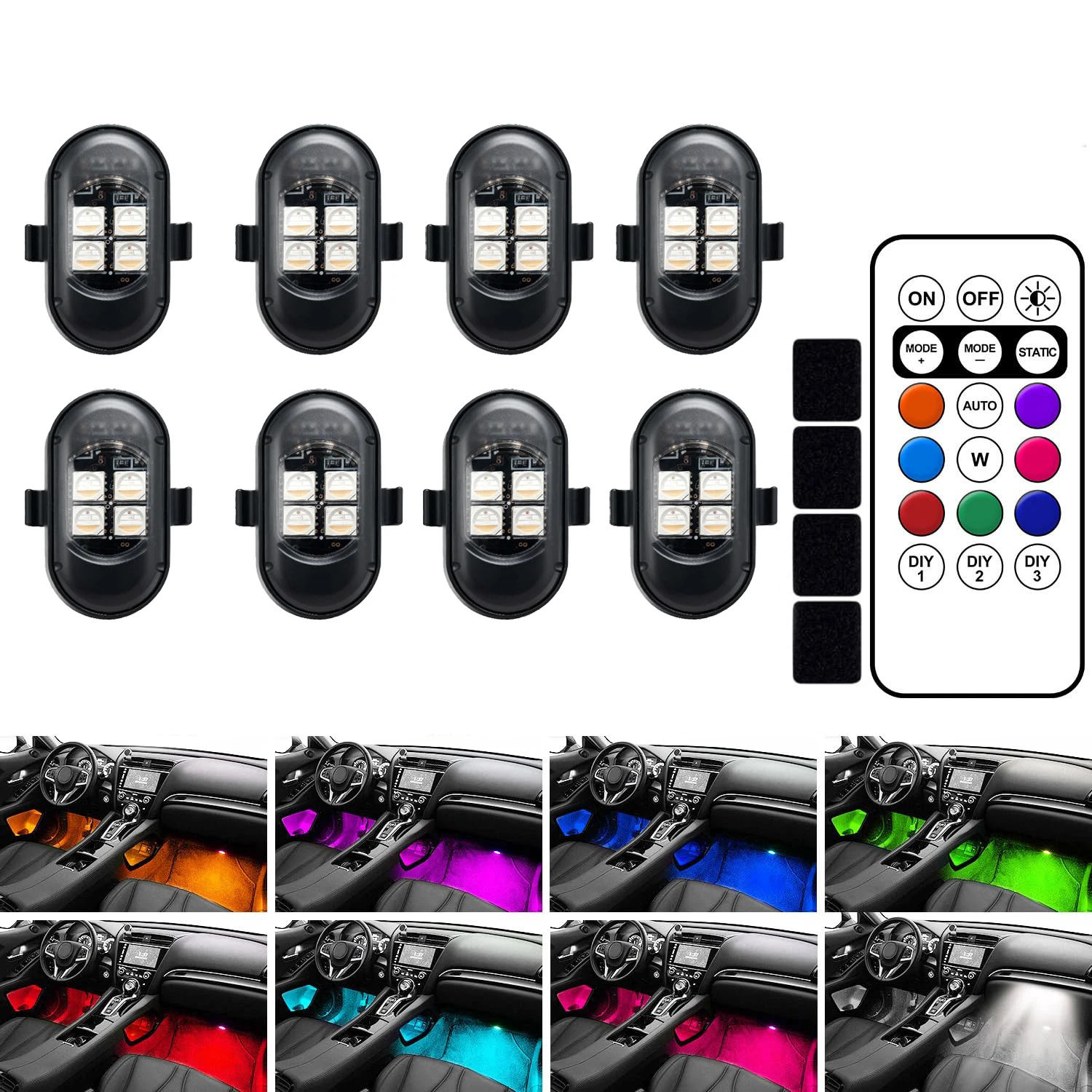 

Upgraded 4LEDs Wireless LED Strobe Aircraft Lights Remote 8 Colors Anti-Collision RGB Warning Light for Car Bike Drone Aircraft