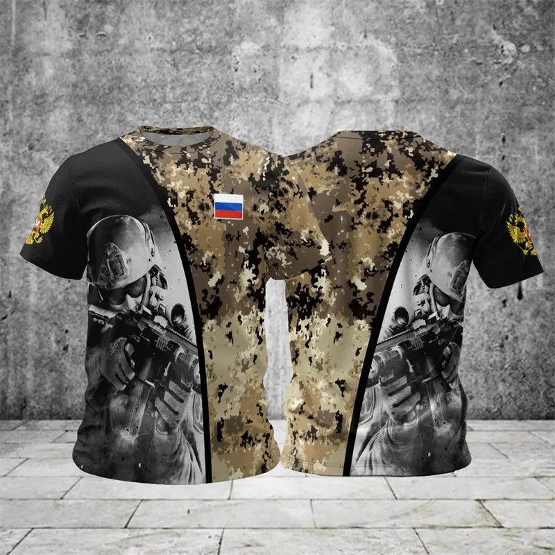 العلم الروسي تي شيرت الرجال الملابس الرياضية قصيرة الأكمام تي شيرت الشعار الوطني الجرافيك كول طباعة بوتين شارع 2025 موضة المحملة #4