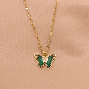 Set of butterfly jewelry, 2 pieces, exquisite, green, butterfly, pendant, necklace, earrings, black, yellow, purple, jewelry for women 12 Main Sales Black Set - №3