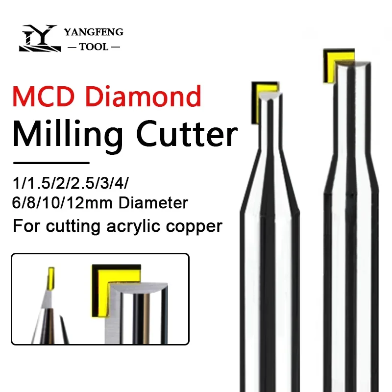

MCD Diamond Milling Cutter 90 Degrees Chamfer End Mill 1mm-12mm Engraving Bit for Cutting Copper Aluminum Acrylic PVC