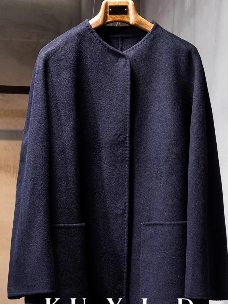 DFDG Dames 2025, herfst-winterontwerper, kasjmierwollen overjas, afslankende oversized trenchcoat met ronde hals en twee zakken