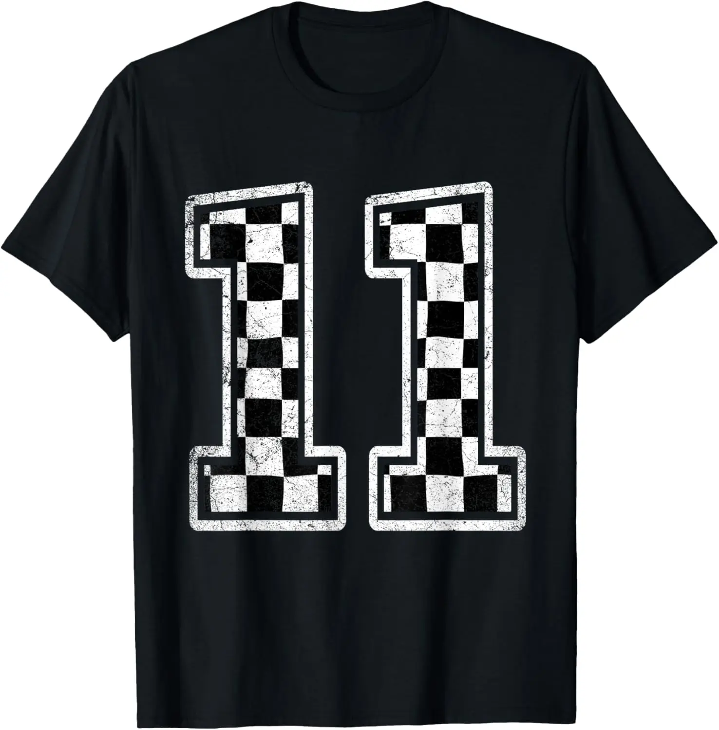 Number 11 Checkered Flag Pit Crew Race Car 11th Birthday Boy T-Shirt