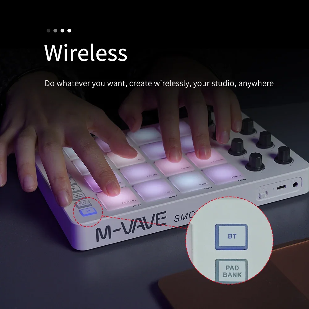 M-VAVE SMC-PAD Wireless LaunchPad,16-Pad MIDI Controller Compact