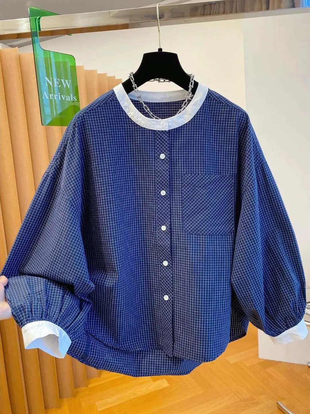 

Spring New plus Size Women's Plaid irt Korean Sle Long Sve Middle Length Single Button Cardigan Loose Fit Breathable C...