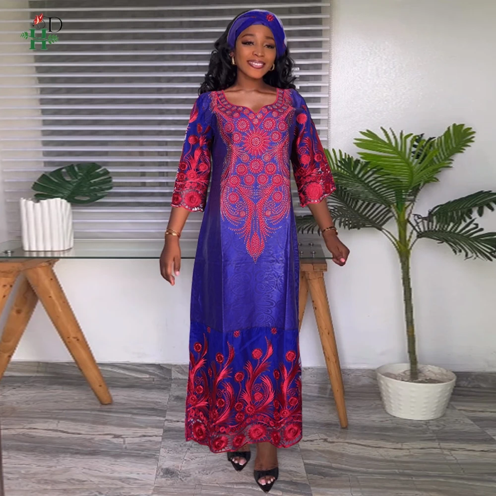 

New African Clothes For Women Traditional Embroidery Dresses Bazin Riche High Quality Party Wedding Ramadan Lace Dress Kaftan