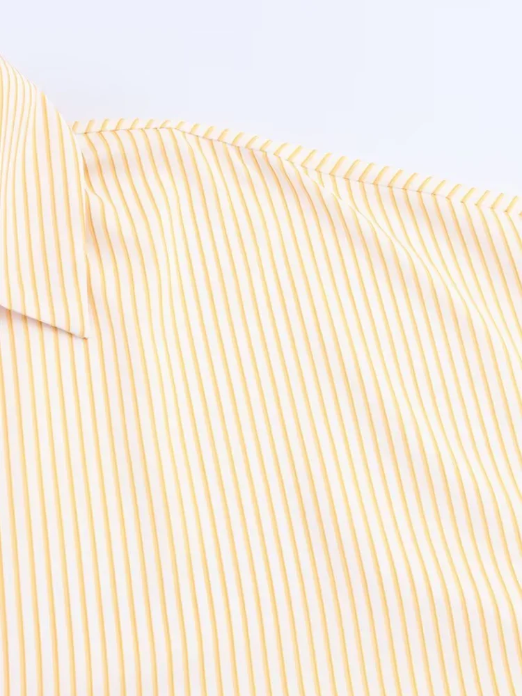 European and American style 2025 summer new products women's clothing temperament lapel wide short sleeve striped casual shirt