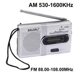 Portable Pocket Radio Handheld Dual AM 530-1600KHz FM 88.00-108.00MHz Music Player Speaker Telescopic Antenna Outdoor Radio Ster