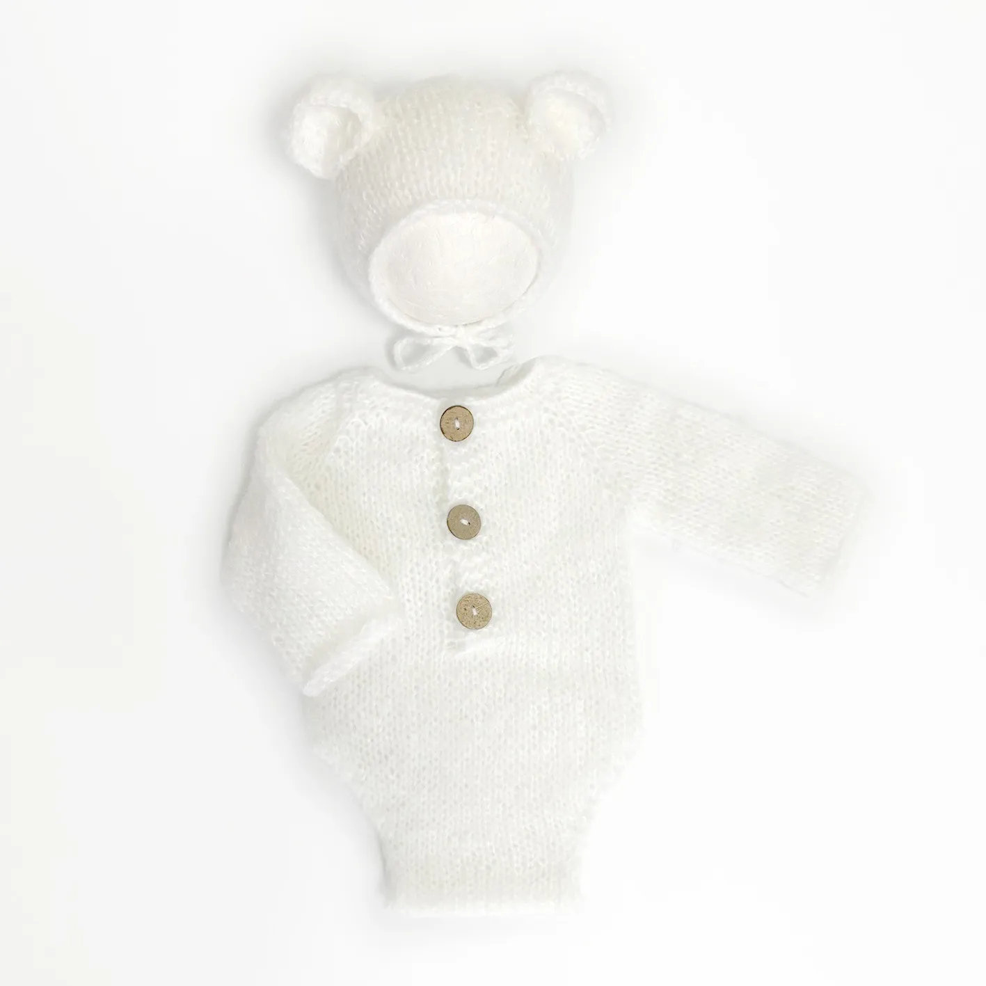 ❤️Newborn Photography Clothing Mohair Bear Hat+Jumpsuits 2Pcs/set Studio Baby Photo Prop Accessories Knitted Clothes Outfits