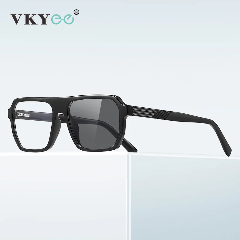 VKYEE Classic Minimalist Geometric Square Design Men's Photochromic Blue Light Blocking Glasses Customizable Prescription 2296