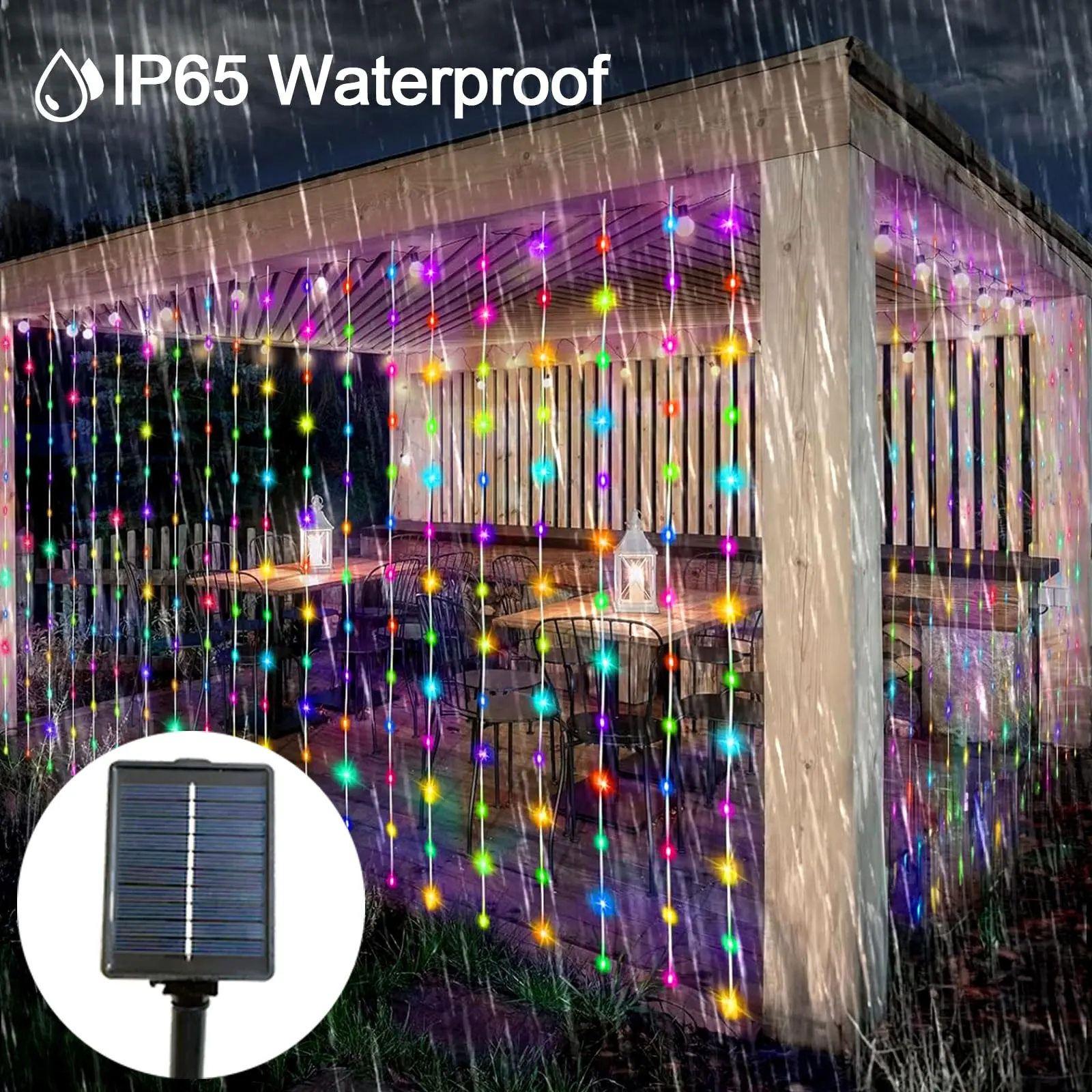 

Solar Powered LED Curtain String Lights 8 Modes Perfect for Party Wedding and Garden Decorations Outdoor Christmas Solar Lamp