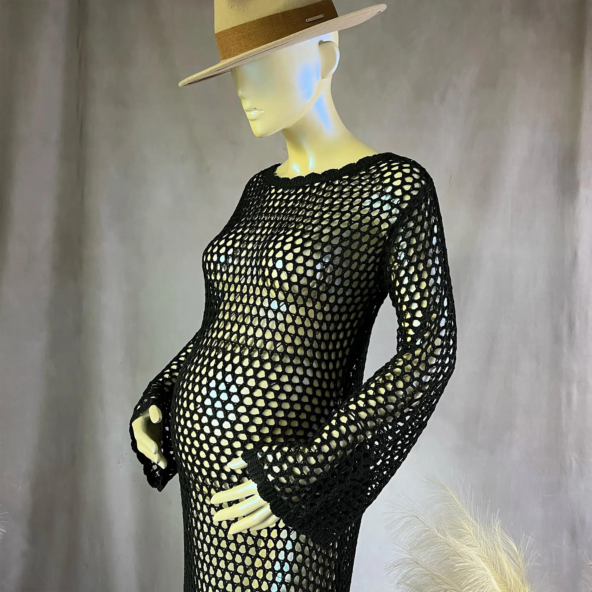 Don&Judy Woman Cover-up Long Skirt Sexy Knit For Pregnant Woman Tops Long Sleeves For Baby Shower Photography Clothing