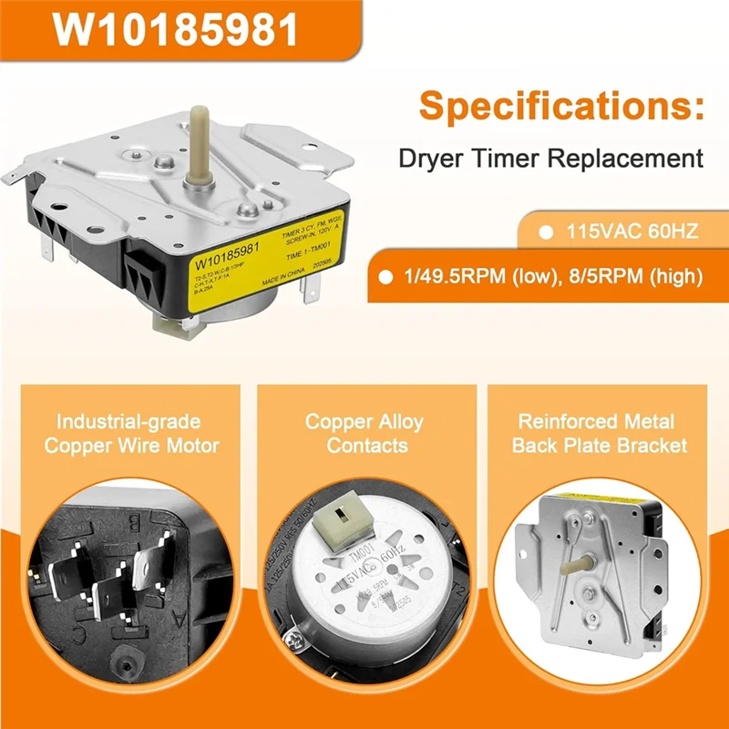 【RECOMENDAR】رقم جزء المجفف W10185981 مناسب لدوامة كينمور Maytag Amana استبدال 418-095-20-B5 AP6016540 WPW10185981 PS117 #2