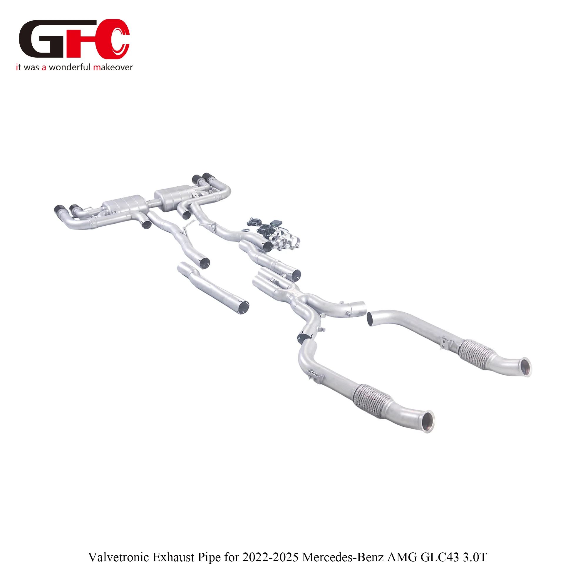 Valved Catback Exhaust System for Mercedes-Benz GLC43 AMG 3.0T 2022, Dual Mufflers Dual Valves Quad Outlet