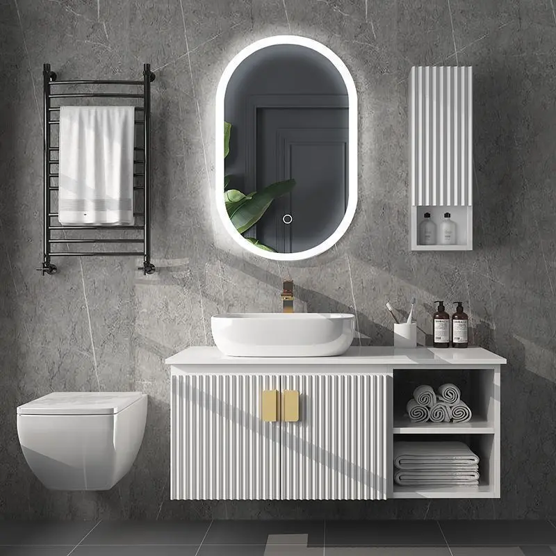 Light luxury smart bathroom wash face and hands wash table set rock slab integrated