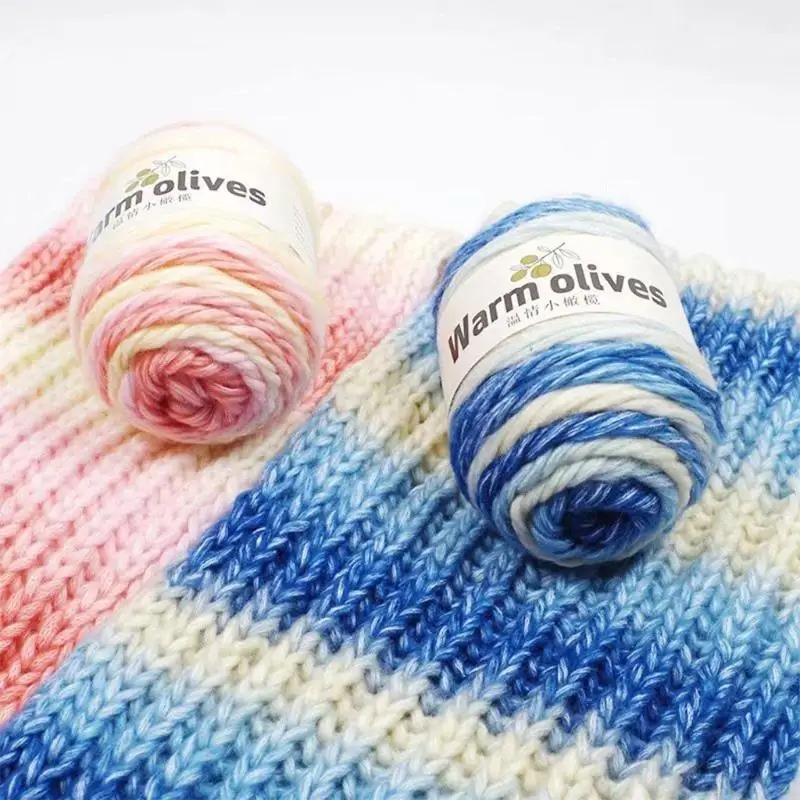 100g 6 Strands Gradient Ombre Rainbow Colorful Faux Wool Thread DIY Crochet Hand Knitting Cake Yarn for Scarf Sweater Y08E