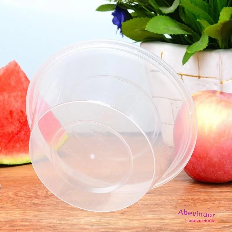 厚みのあるプラスチック製使い捨てランチボックス-000ml-丸型テイクアウト食品包装ボックス-透明ファストフード容器-新型