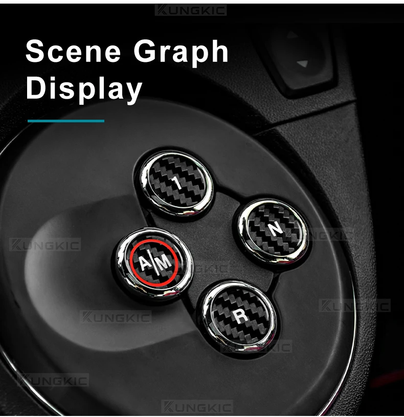 Dreifarbiger trockener Kohlefaser-Aufkleber für Abarth 595 695 2012–2017 2018 2019 2020 2021 2022 2023 2024 Automatik-Schaltknopf – Detail 4