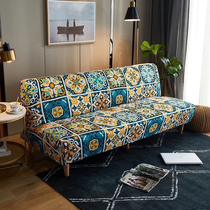 Plaid Elastic Bedspread on The Folding Sofa Bed Covers for Living Room Big Couch Cover Long Chair Without Armrests Slipcovers