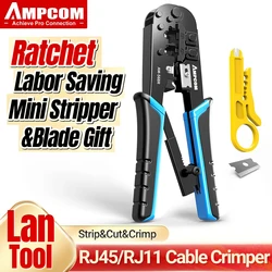 AMPCOM RJ45 Crimper RJ11 RJ45 Crimpzange Ethernet Netzwerk LAN Kabel Crimper Cutter Stripper Zange für 6P 8P RJ-11/RJ-12 RJ-45