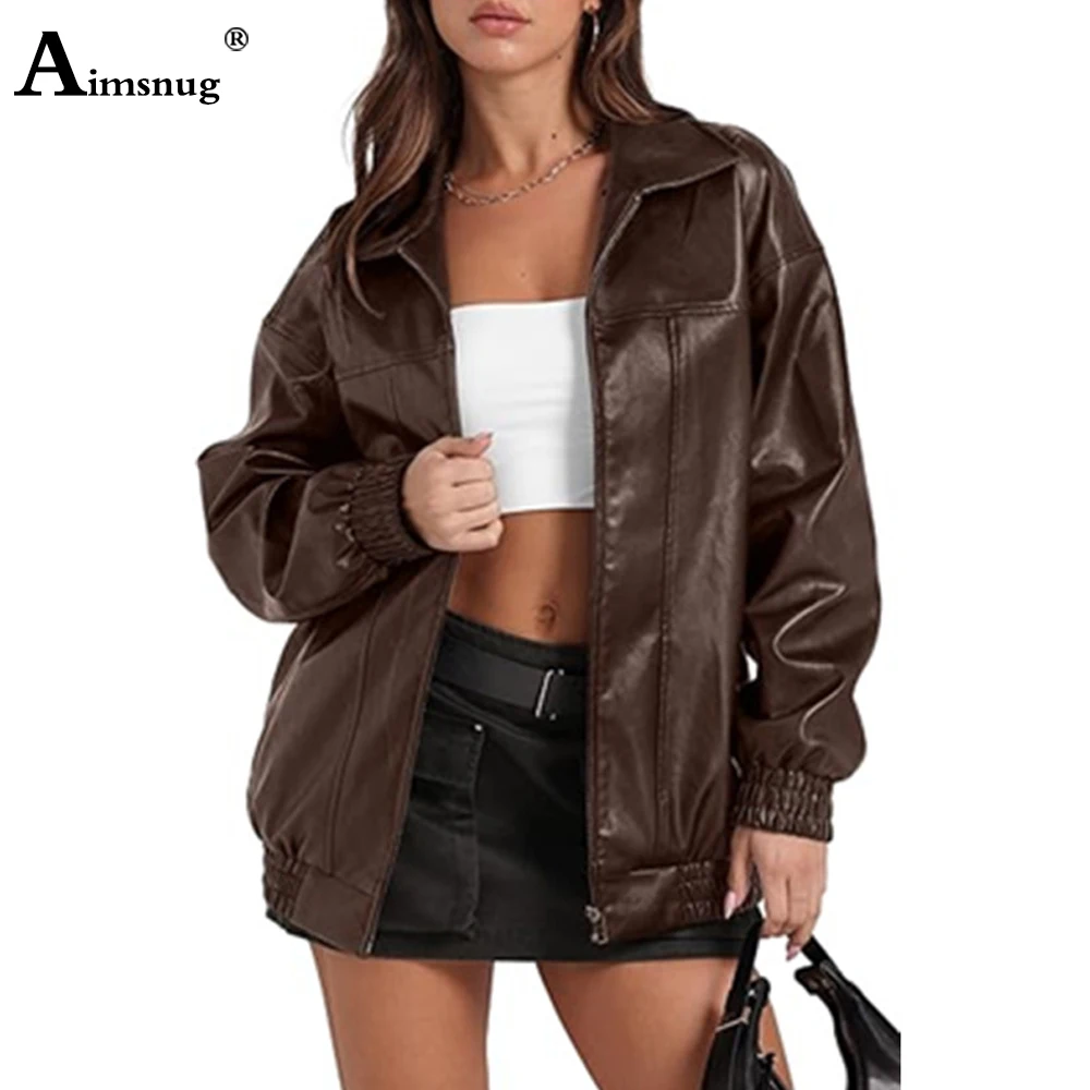 Черные кофейные куртки из искусственной кожи, новинка 2023 года, осенняя мода, верхняя одежда на молнии, женские базовые пальто, женская куртка с зубцами Hommes