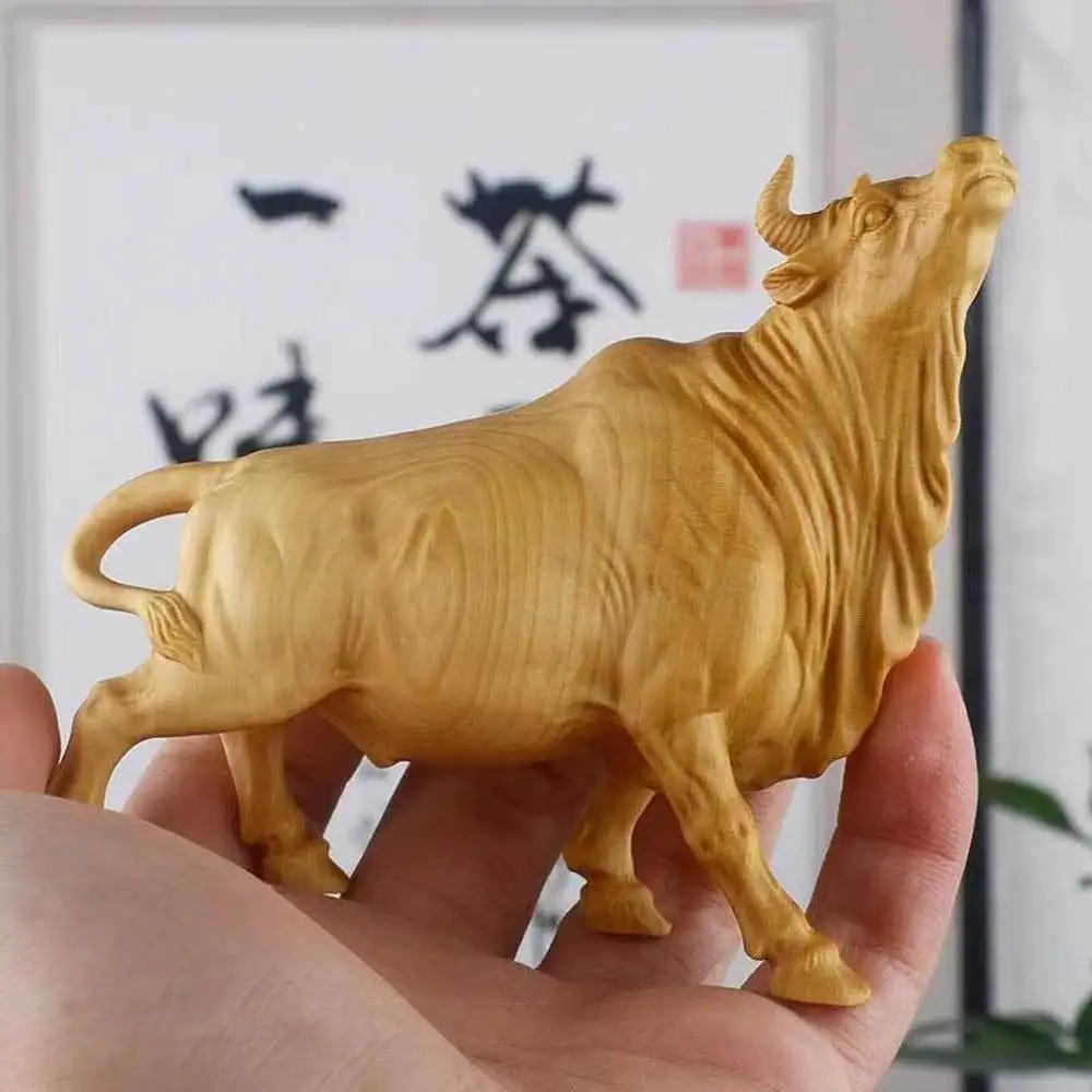 Sky Solid Wood Carving Water Buffalo Old Yellow Bull Bullfighting Table Decoration Cultural and Amusement