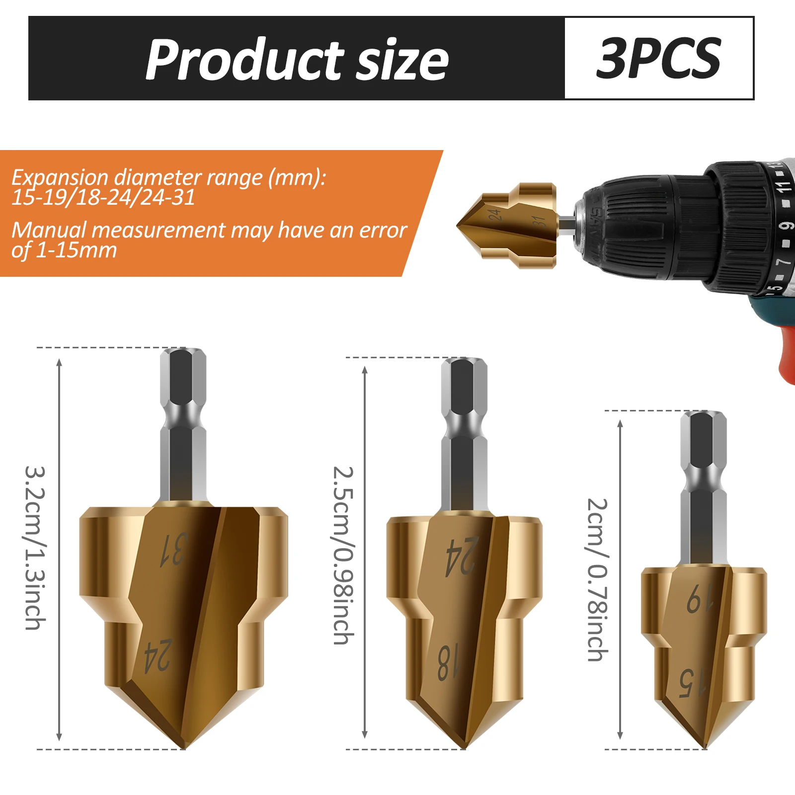 Pipe Reamer Drill Bit Set Deburring Reaming Tool Compatible with Most Drills for PVC Conduits