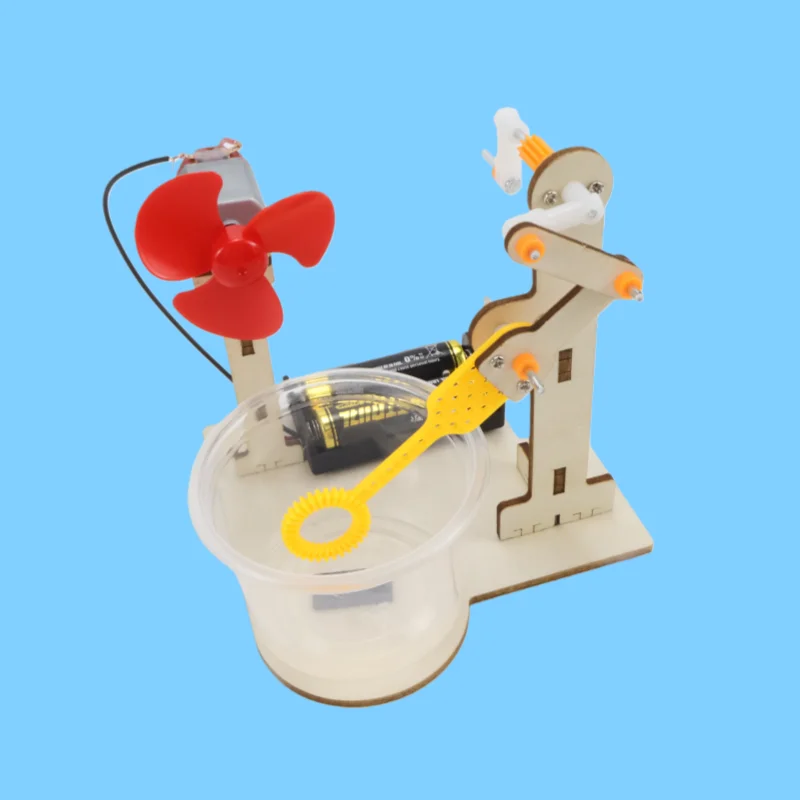 Fabricante de bolhas de manivela, brinquedo de montagem de madeira para crianças, experimento científico diy, soprador de bolhas, brinquedo para crianças